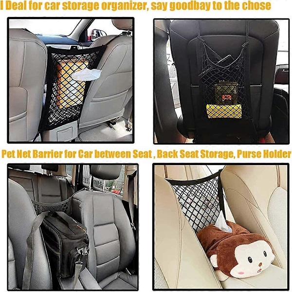 Hundbilsnät Barriär Husdjursbarriär med Mesh Organizer Stretchig Förvaringsväska Universal för Bilar