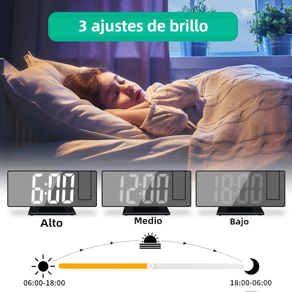 Digitaalinen herätyskello, jossa on aika- ja lämpötilaprojektio, 180° LED-projektio pöytäkello modernilla USB-torkkutoiminnolla 12/24H BG