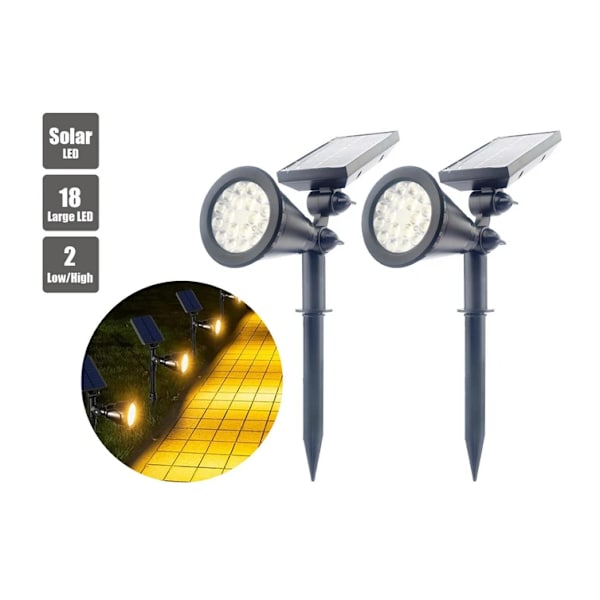 2 kpl Ultra 18 LED aurinkovalo ulkokäyttöön, puutarhavalo, aurinkokennovalaisin, säädettävä paneeli, 2-in-1 polkuvalaisin, seinävalaisin, vedenpitävä