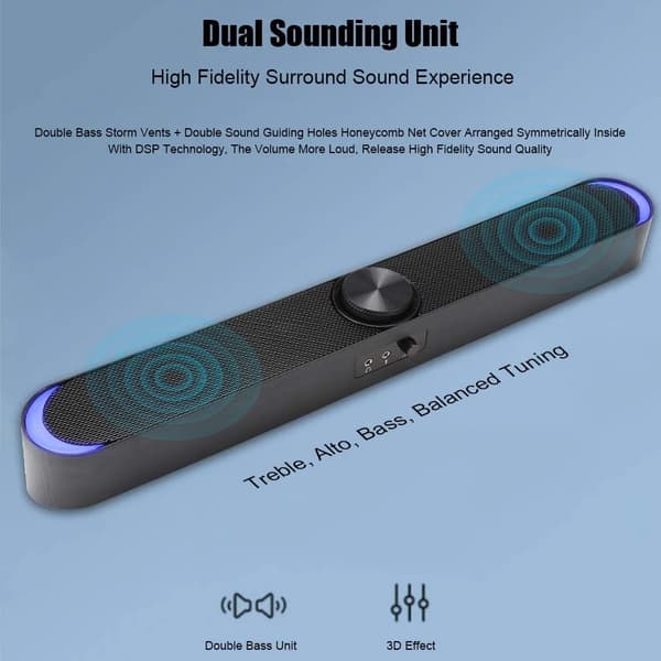 Mini Sort Computerhøjttaler Subwoofer med Dyb Bas, 3,5 mm Jack, Kompakt Desktop Audio til PC Bærbar