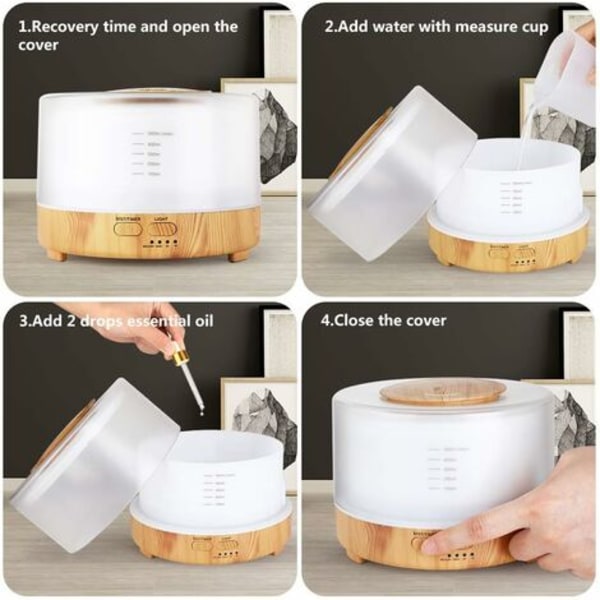 500ml Eterisk Oljediffuser med Bluetooth-högtalare, Tyst Ultraljuds Luftfuktare med Sval Dimma, 7 Färgers Ljus och APP för Kontor, Spa, Yoga - Gul