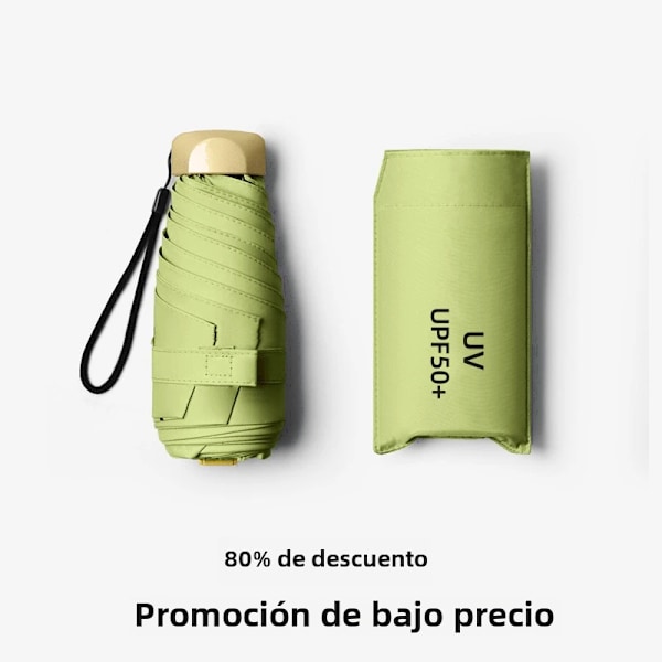 Mini Portabel Rese Hopfällbart UV-Paraply Solskydd och Regn UPF50+ Vinyl Svart Överdrag för Vuxna Kapsel Parasoll matcha green