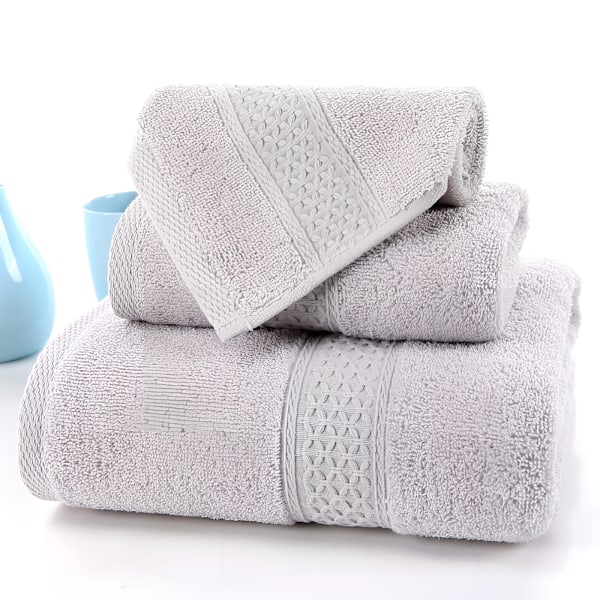 Lyxigt handduksset i bomull för hemmet, 3-delat set, ultramjukt, mycket absorberande, inkluderar 1 badhandduk, 1 handduk, 1 tvättlapp 3PCS Light Grey