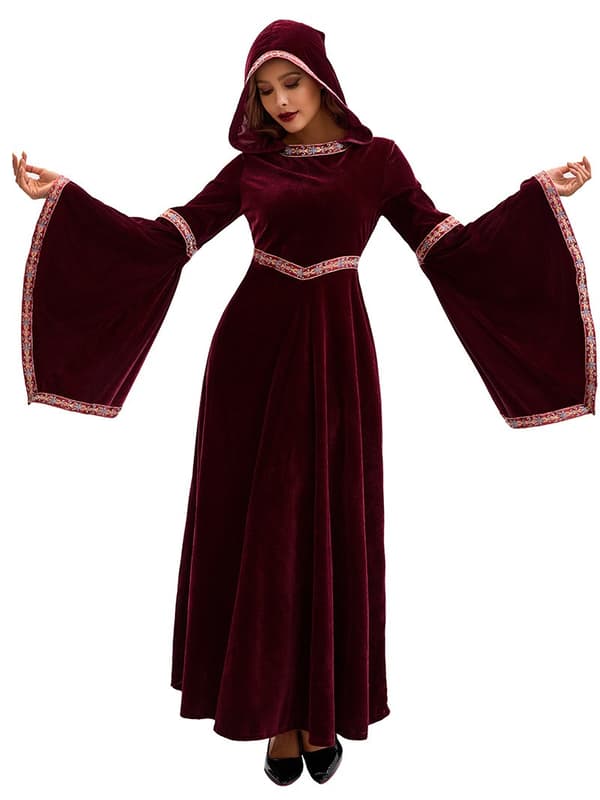 Vampire-nederdel til voksne, middelalderlig bordeaux, Halloween-festoptræden, polyester Red L - Children's model