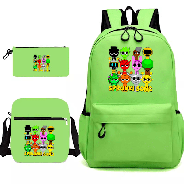 Sprunki song 3-delars set Ryggsäck Mochila Barn Väskor med Kapacitet green