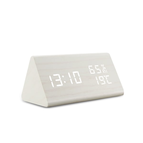 Digital LED-väckarklocka i trä med ljud- och ljuskontroll, USB/AAA-driven, modern och antik stil för heminredning L-white