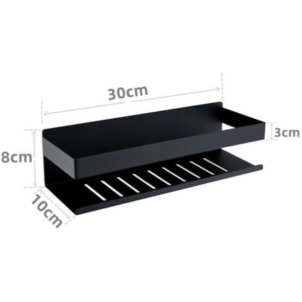 Selvklæbende brusehylde, badeværelseshylde uden boring, SUS304 rustfrit stål, mat sort, 30 cm Black