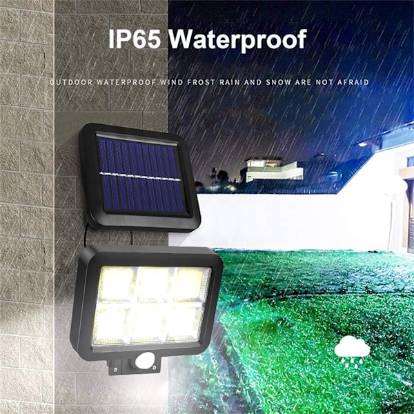 COB LED Solcellelampe Utendørs med Bevegelsessensor - IP65 Vanntett - Solcellelampe med 5M Kabel - 3 Moduser