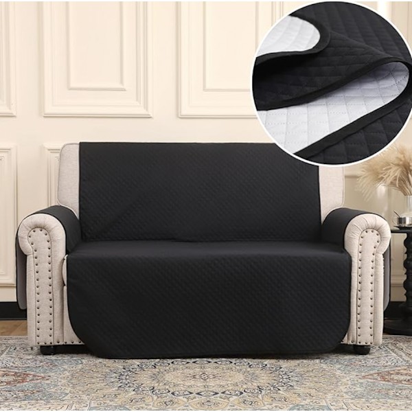 Vändbart sofföverdrag 1-4 sits med 6 färger att välja mellan 2 Seats - 110cm Black