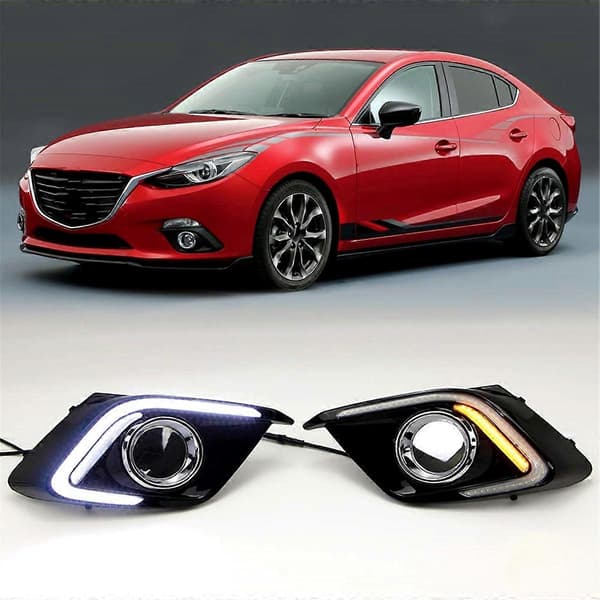 LED kjørelys DRL med gult blinklys tåkelys for Mazda 3 2014-2016 Tilbehør