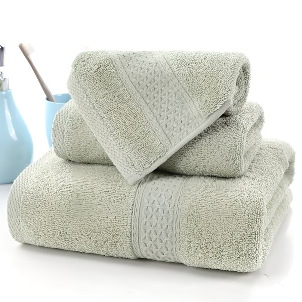 Lyxigt handduksset i bomull för hemmet, 3-delat set, ultramjukt, mycket absorberande, inkluderar 1 badhandduk, 1 handduk, 1 tvättlapp 3PCS Green