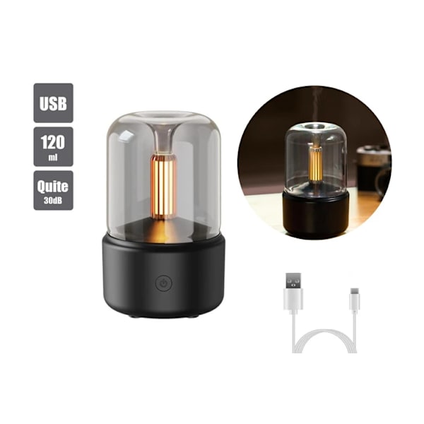 Ultrasonisk Cool Mist Luftfugter, Luftrenser, Æterisk Olie Diffuser, LED Natlys USB Sort
