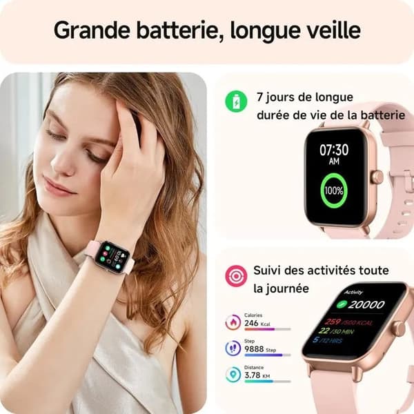 Naisten älykello Bluetooth-puheluilla, 1,85\" HD, syke- ja unenvalvonta, Alexa, IP68