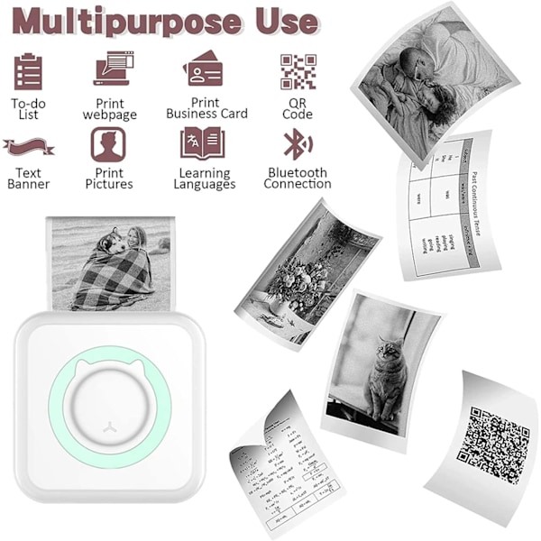 Mini Bærbar Bluetooth Termisk Skriver med 5 Ruller Utskriftspapir Kompatibel med Android iOS