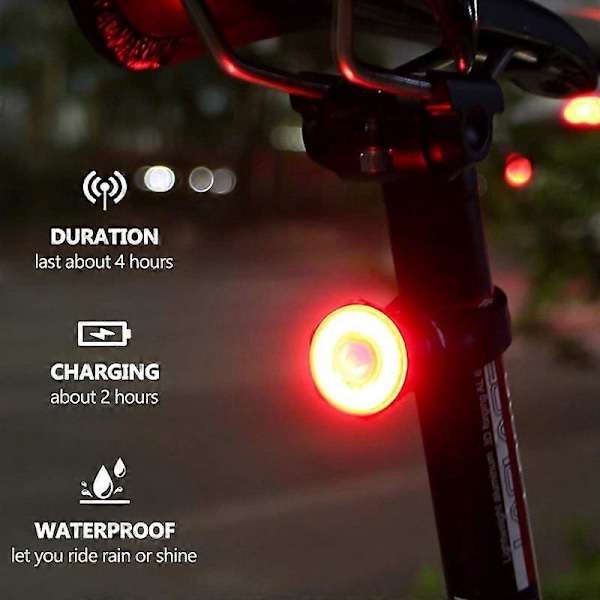 USB Uppladdningsbart Cykelljus Set Framlampa (Vitt Ljus) & Baklampa (LED Rött Ljus) för Landsvägscykel