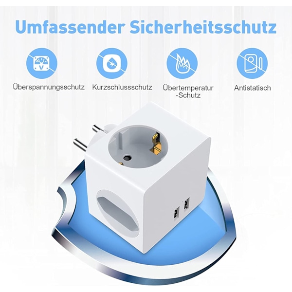 Cube 5-i-1 stikdåse med 2 USB-porte - Hvid