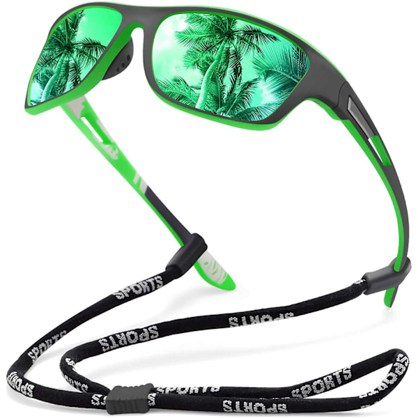Polarisoidut aurinkolasit miehille, ajoon, pyöräilyyn, kalastukseen, 100 % UV-suoja. Green Mirror
