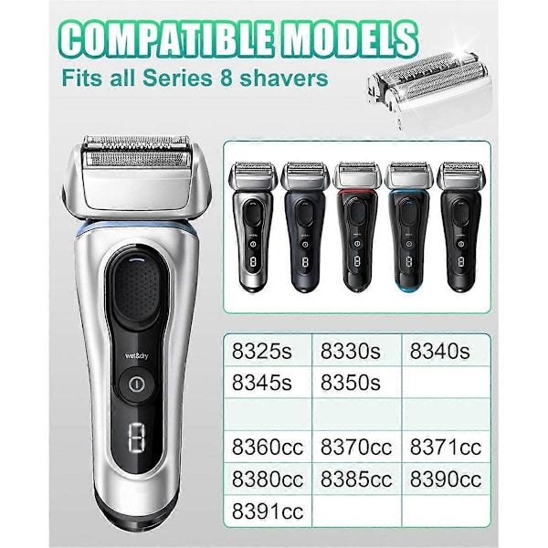 2-pack 83M Ersättningshuvud kompatibelt med Braun Series 8 S8 Ersättningshuvud Elektrisk Rakhyvel Modell 8370C