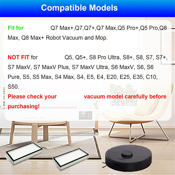 Suodattimien vaihto, yhteensopiva Roborock Q7 Max+, Q7, Q7+, Q7 Max, Q5 Pro+, Q5 Pro, Q8 Max, Q8 Max+ -robotti-imurin kanssa
