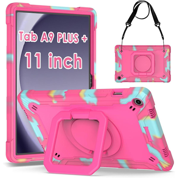 Fodral med 360° roterande ställ, skyddande Irumble-fodral för Samsung Galaxy Tab A9 Plus 11 tum 2023/2024 pink