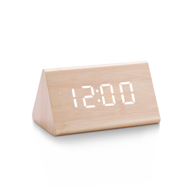 Digital LED-väckarklocka i trä med ljud- och ljuskontroll, USB/AAA-driven, modern och antik stil för heminredning s-lightbrown white