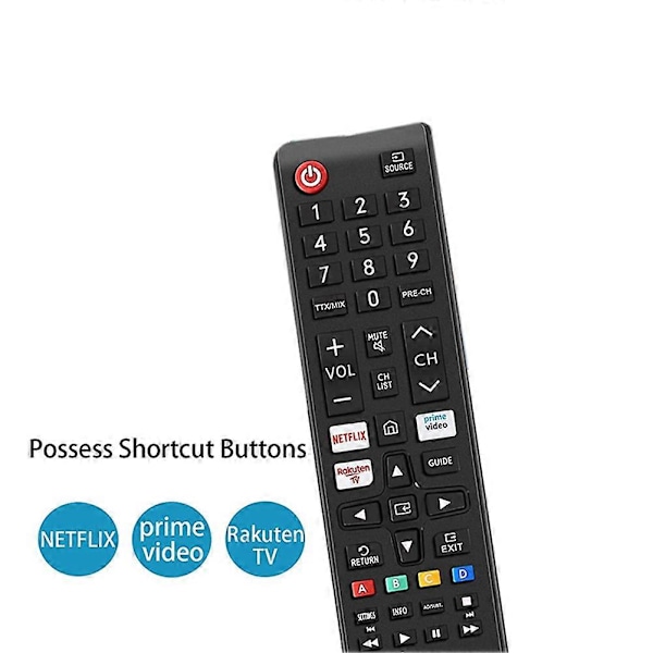 Universell fjärrkontroll för Samsung med Netflix, Prime Video Rakute TV-knapp för Samsung Smart TV black