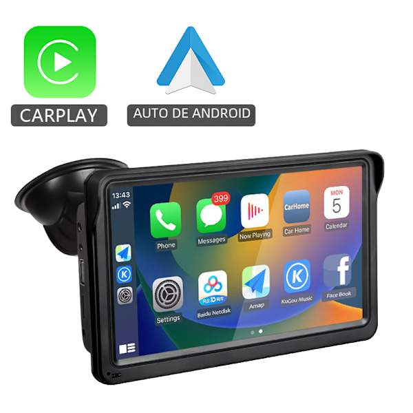Bil Multimedia Videospelare, Radio med Android, CarPlay, 7 Tum Bärbar Pekskärm, Bluetooth 5.0, med AUX USB only radio