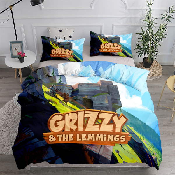 Grizzy ja Lemminkäiset Sarjakuva Peittosetti 3-osainen-D 200x200cm