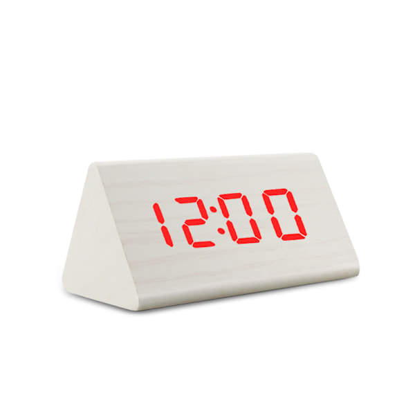 Digital LED-väckarklocka i trä med ljud- och ljuskontroll, USB/AAA-driven, modern och antik stil för heminredning s-white red