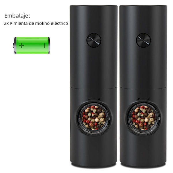Automatisk elektrisk pepper- og saltkvern, plastmateriale, justerbart LED-lys Black without base