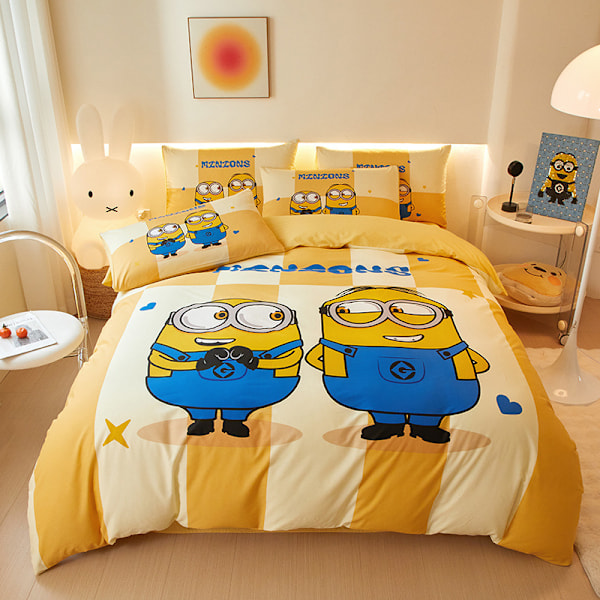 Minions Serie - Tryckt påslakanset i bomull - Glänsande Single 160*210 (3pcs)