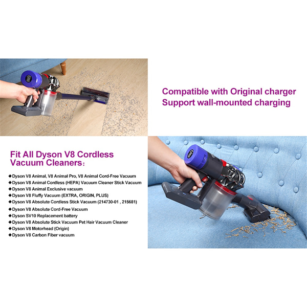 2000MAh V8 Udskiftningsbatterisæt 21.6V til Dyson V8 Animal /Absolute/Carbon Fiber Ledningsfri Håndholdt Støvsuger