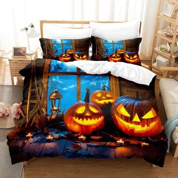 Halloween Græskar 3-delt Sengesæt, Digitalt Print, Mikrofiber, Single Double King 229x229cm