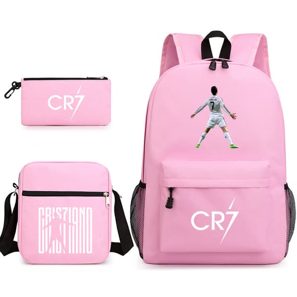 CR7 Ronaldo 3-delars Set Ryggsäck Mochila Barn Kapacitetsväskor Pink 4