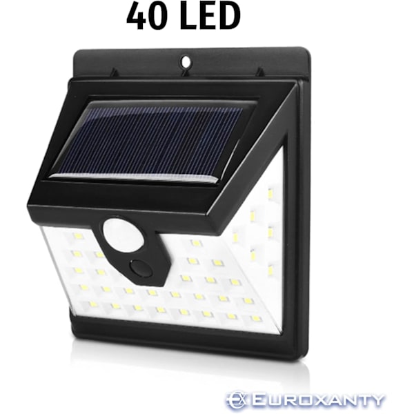 Solcelle Hagelys - Sett med 4 Utendørs LED Spotlights - Solcelledrevne Lys med Bevegelsessensor - Vegglamper med 40 Høyeffekts LED PACK 2