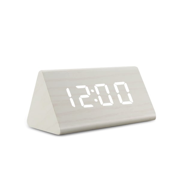 Digital LED-väckarklocka i trä med ljud- och ljuskontroll, USB/AAA-driven, modern och antik stil för heminredning s-white white