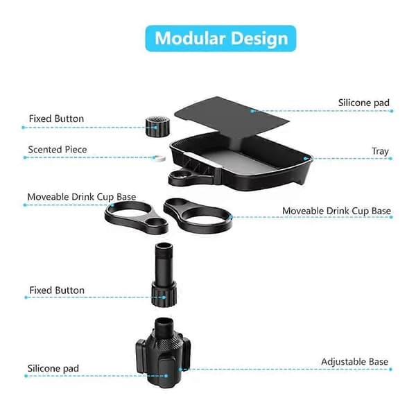 Dobbel Koppholder Utvider Justerbar for 360° Roterende Multifunksjonell Bilsete Koppholder Snacksbrett