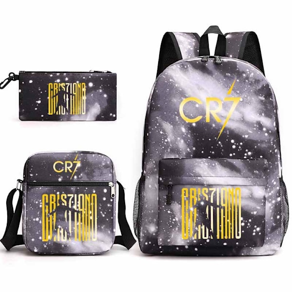 CR7 Ronaldo 3 kpl:n setti Reppu Mochila Lasten Tilavat Laukut-2 Starry sky gray