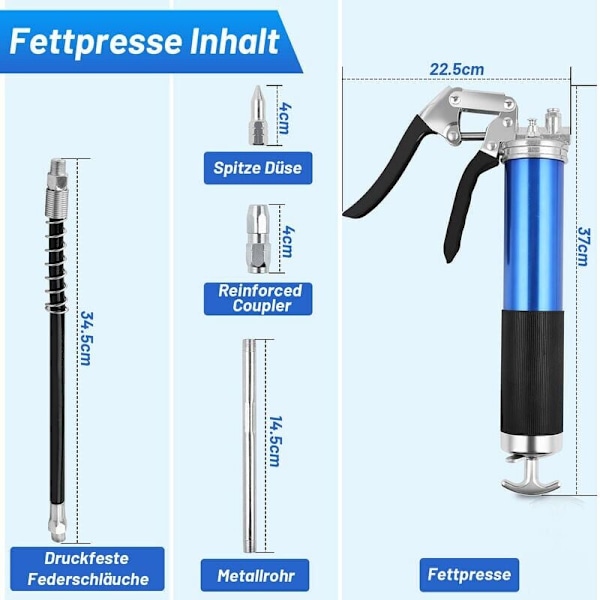 Pistolgrepp Manuell Fettspruta, 2 Munstycken Ingår, 8000 PSI