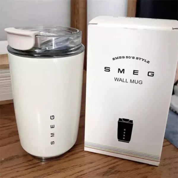 320ml Smeg Kaffekrus Rustfrit Stål Rejsevandflaske Isoleret Kop 8 Farver Hvid
