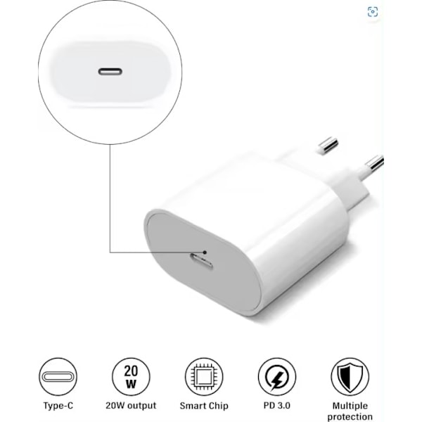 25W Hurtiglader for iPhone, 2M Ladekabel Kompatibel med iOS, iPhone, iPad, Mac, USB C Adapter, PD 3.0