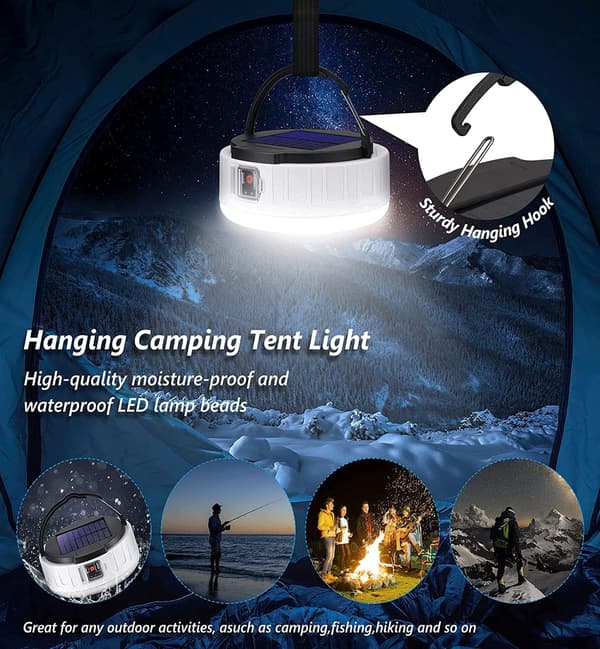 Solcellsdriven campinglykta med USB och evig batterifunktion
