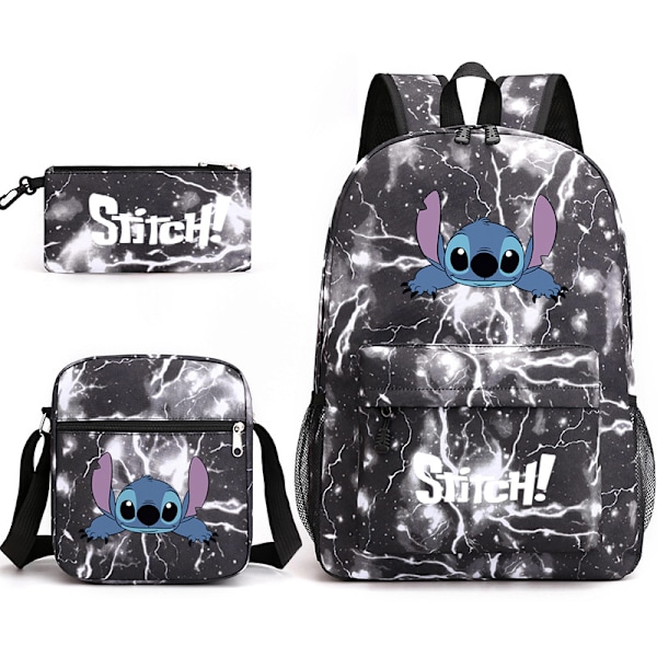 Stitch 3 kpl:n setti Reppu Mochila Lasten Tilavat Laukut Lightning Black 2