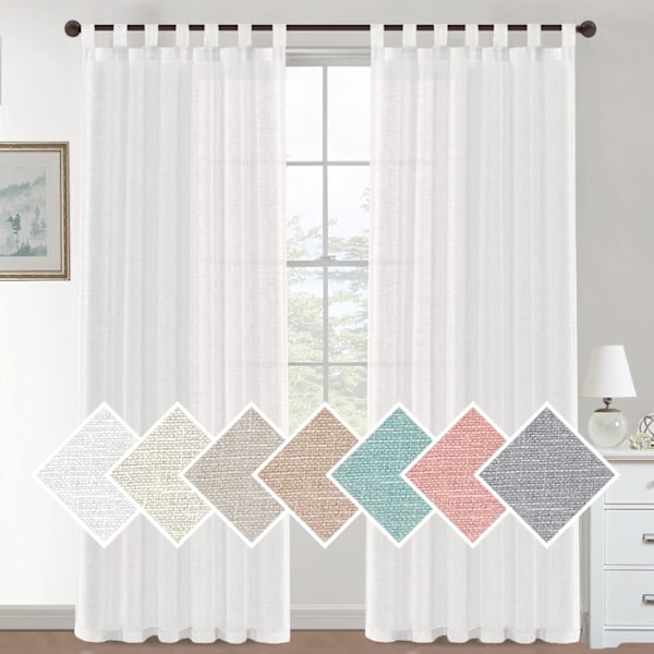 Hørgardiner til stuen, 2 stk., gennemsigtig voile, moderne øjetgardiner, dekorative til vindue, soveværelse og D 132X241CM Brown