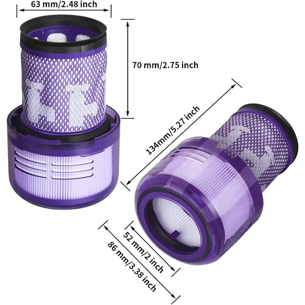 4 stk. HEPA-filter til Dyson V12 Slim Detect Absolute Extra/Total Clean/Støvsuger 971517-01