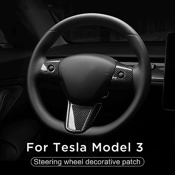 Bil Interiörskydd för Tesla Model 3 Y 2017-2020 Kolfiber Ratt Skyddsram Patch