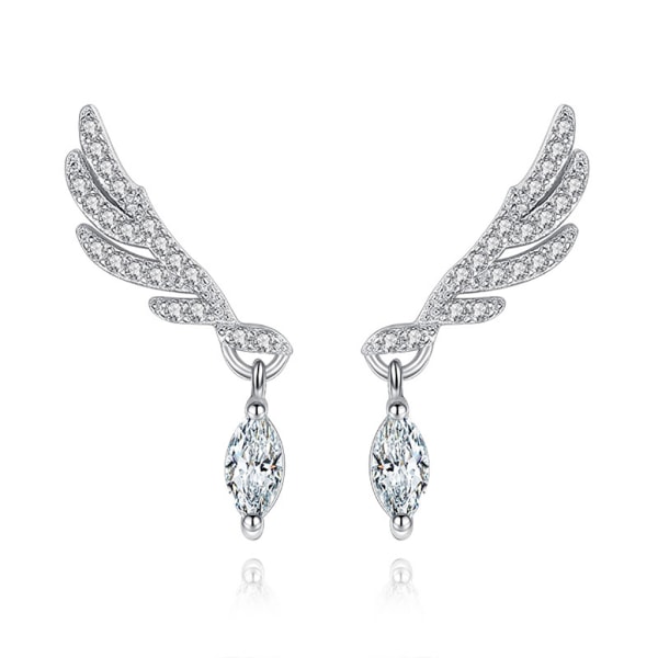 Silverörhänge: vinge med mandelformad diamant silver