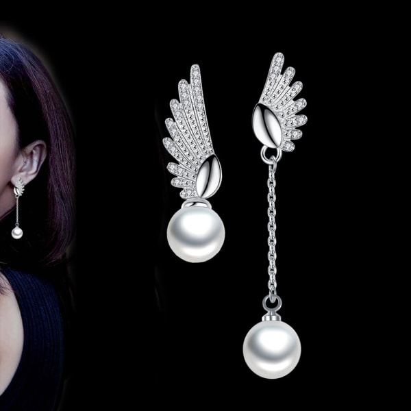 Silverörhängen: änglavingar med pärlor silver