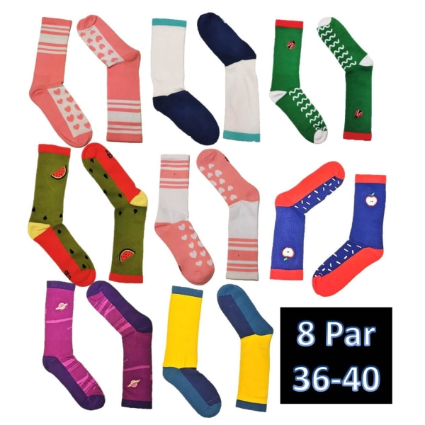 8 Par Färgglada Tennis Strumpor-Socks 36-40 multifärg