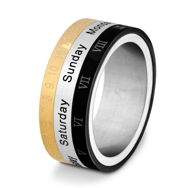 Ångestring för män med roterbar kalender, tid, vecka, datum, humör, siffror, mode, svarta spinnerringar för män, behandling, fidget 11